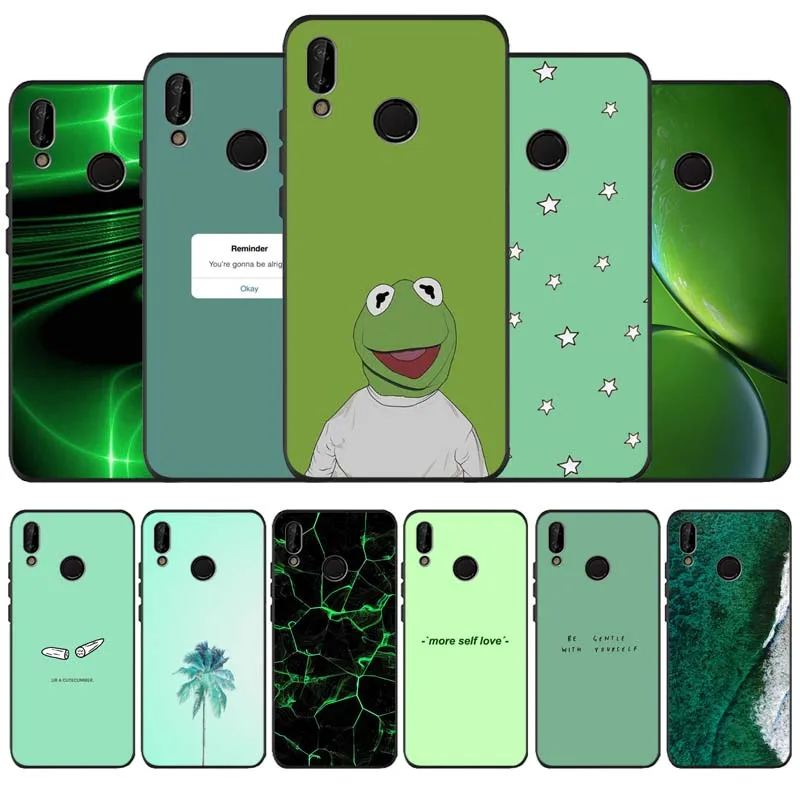 Зеленый черный мягкий чехол для телефона huawei P40 P30 P20 P10 Pro lite P9 Lite nova 4E 6SE Psmart 2019 Y6 9