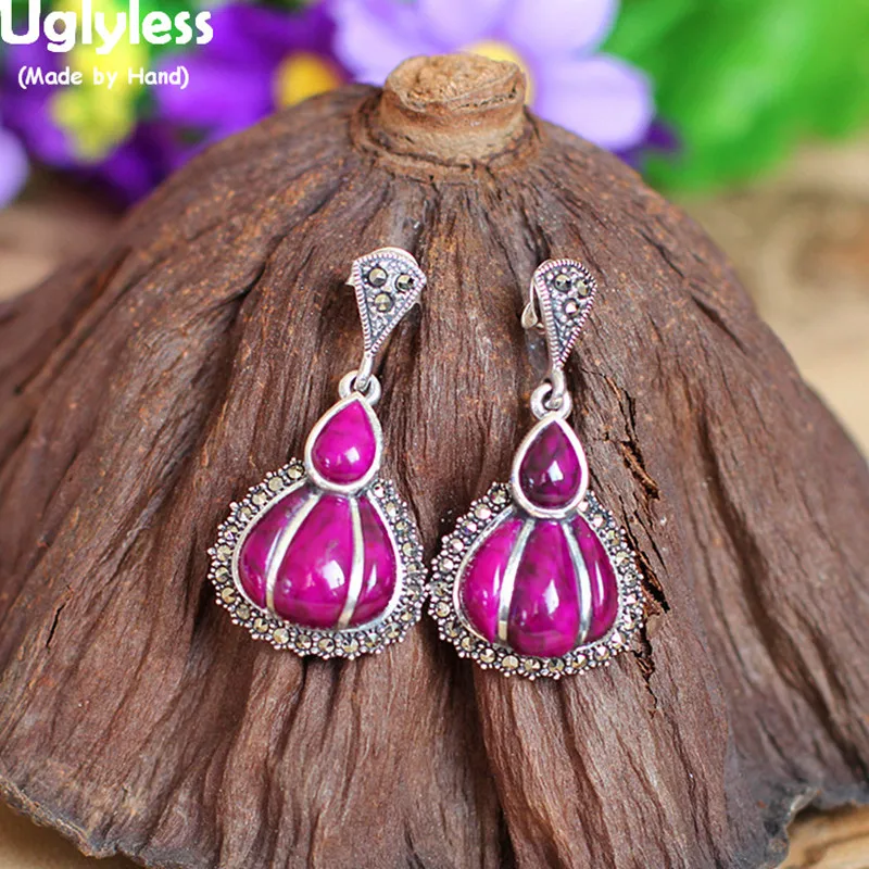 Безглицые полудрагоценные камни ярко розовые серьги для женщин винтажные