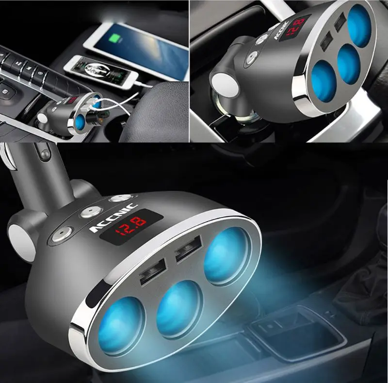 

Car Charging Converter Adapter Dual USB Plug 3 Blue LED Light Independent Switch fit for 12V 24V 120W Auto Accessories