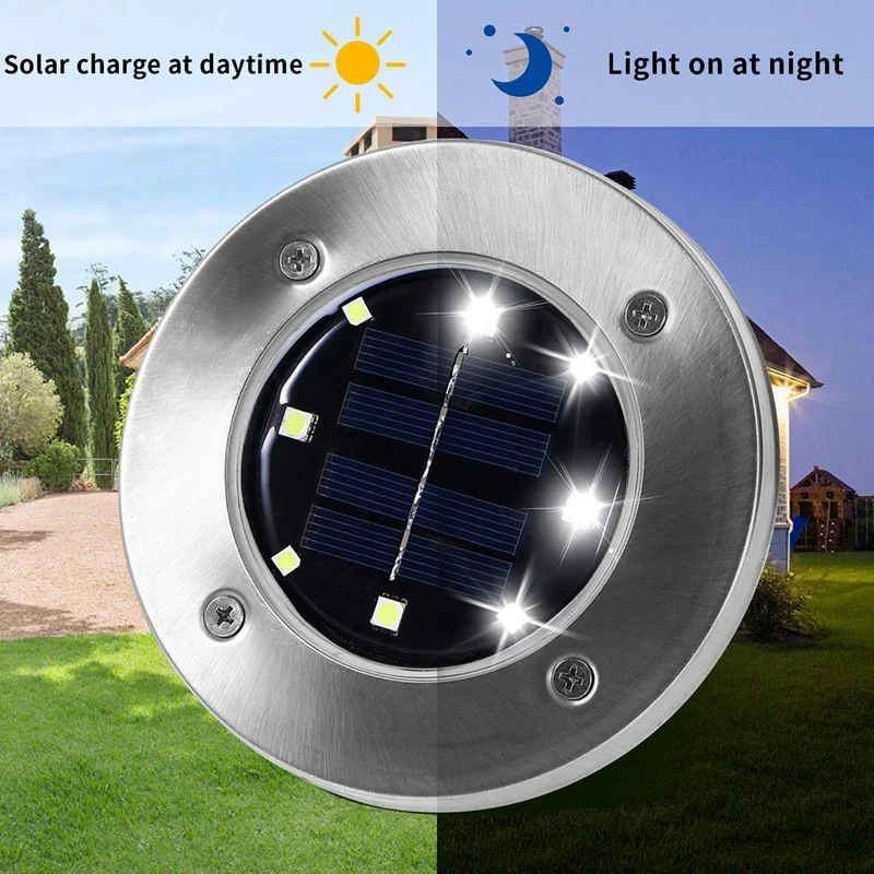 

8 LED Solar Ground Lights Outdoor Waterproof Landscape Disk Lamp for Garden Pathway Yard Deck Patio Walkway 12 Packs
