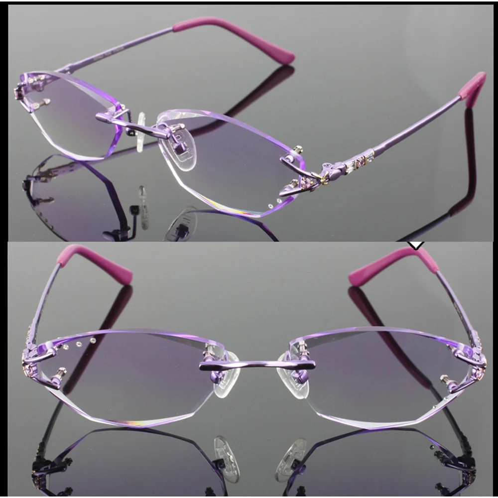 Luxury PRIVATE Custom Manual Pure Titanium Frame Diamond Cut High-elastic Tinted Lenses Ladies Prescription Glasses Photochromic |