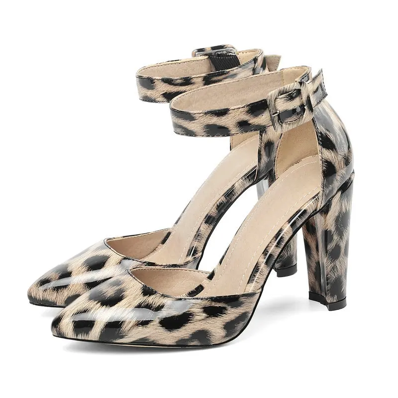 Женские туфли с леопардовым принтом лодочки на высоком устойчивом каблуке