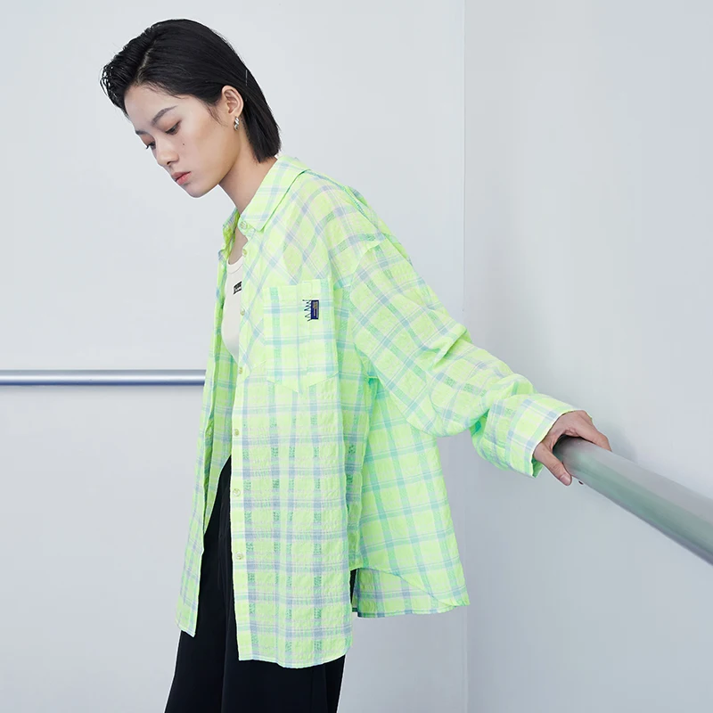 

Toyouth Women Plaid Top Spring Classic Check Long Sleeve Turn-down Collar shirts