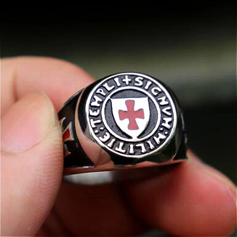 

Fashion Personality Red Armor Shield Knight Templar Crusader Cross Ring for Men Medieval Signet Retro Vintage