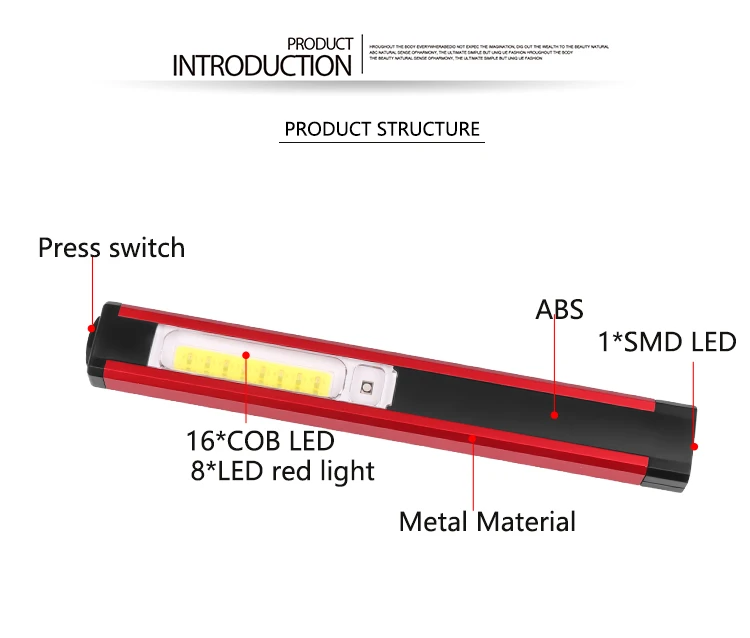 Светодиодный рабочий фонарик COB с зарядкой от USB белый или красный Магнитный
