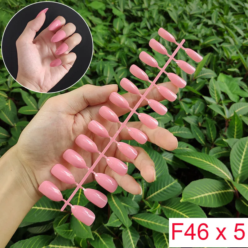 F46 X 5PCs 18 смешанных цветов короткие круглые кончики для Ногтей Полное покрытие накладные кончики для Ногтей пресс на поддельные ногти яркие цвета - Цвет: F46 X 5PCs