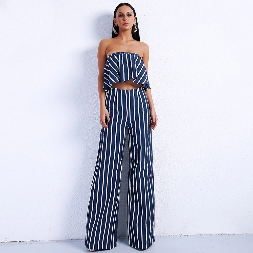 

Sladuo 2021 Summer Sexy Ruffled Tube Top Hollow Striped Women Two-piece Suit FT8829 vestido de mujer