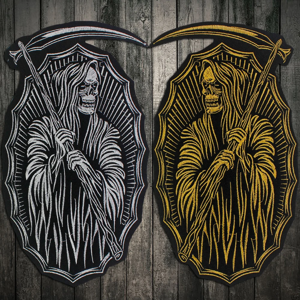 Нашивки с вышивкой черепа серпа для полной спины мотоциклетные байкерские