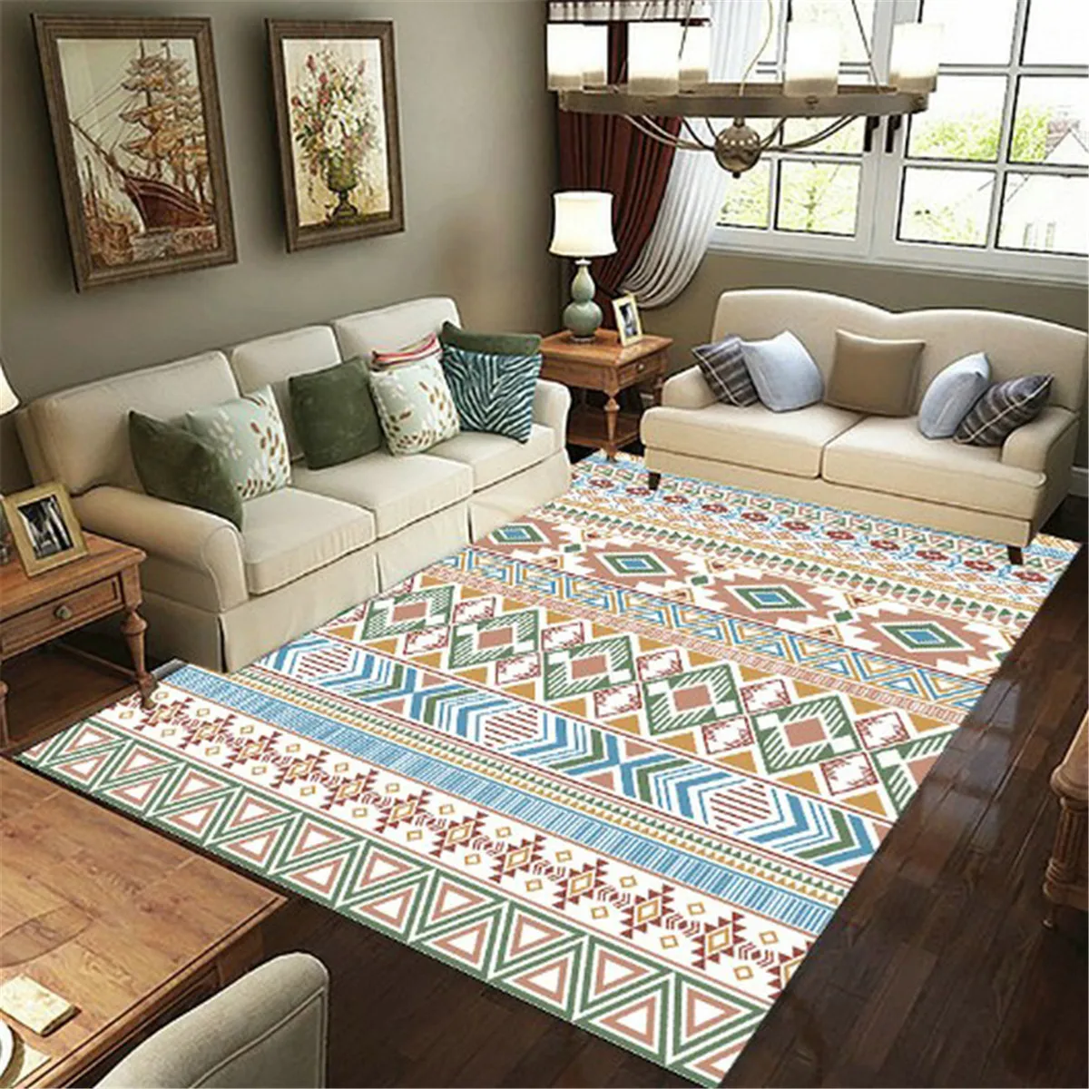 

Retro Geometry Carpet Mat for Living Room Doormat Flannel Print Bedroom Non-slip Floor Rug 03