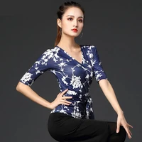 fashion print latin dance tops new adult female half sleeved practice clothes women ballroom dance stage performance costumes