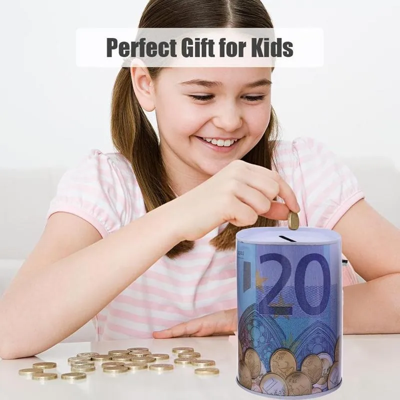 Жестяная цилиндрическая копилка коробка для хранения монет в долларах евро