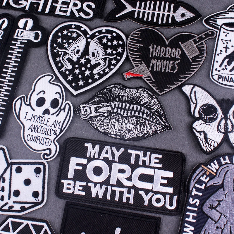 Нашивка с помощью утюга черно белые нашивки губами для одежды в стиле панк сделай