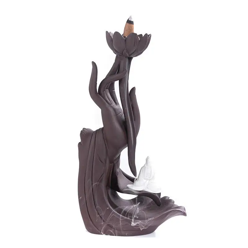 

Smoke Waterfall Incense Sticks Holder Purple Clay Ceramic Lotus Backflow Incense Burner With 20 Pcs Cones Creative Home Decor