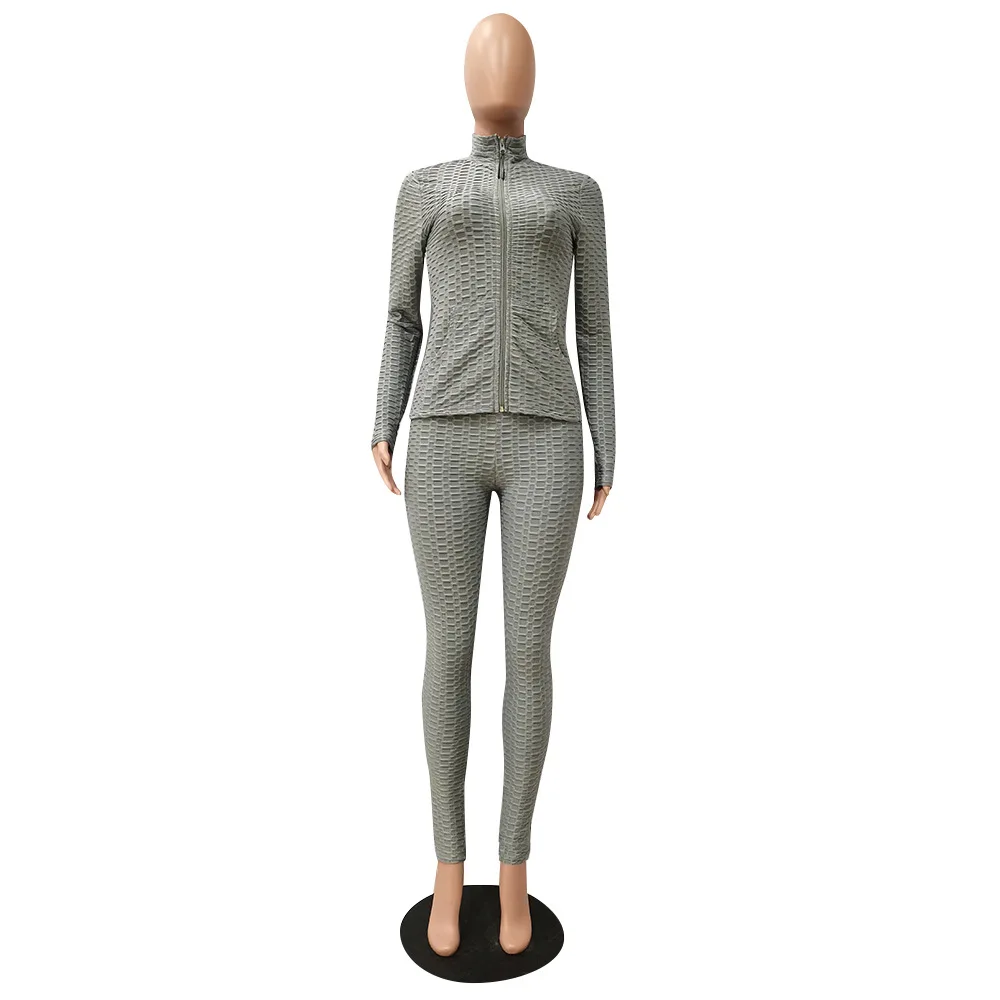 

Autumn And Winter New Fashion Women's Wear Fish Scale Bubble Jacquard Leisure Sports Home Two Piece Suit