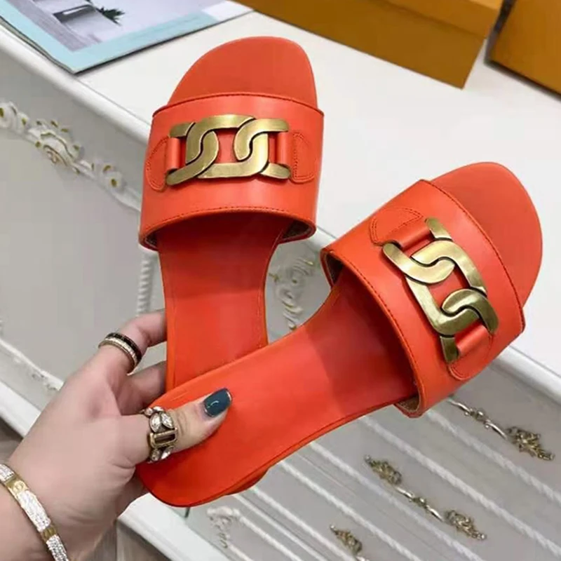 

Сандалии женские с открытым носком, повседневные пляжные шлепанцы с металлической цепочкой, обувь для отдыха на открытом воздухе, лето 2021