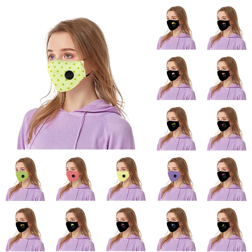 

Women Print Protecyive Mask With Breathing Valve Fabric Face Mask Washable Reusable masque de protection lavable mascherina A50