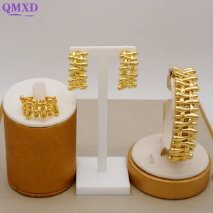 Specially Design Luxury Gold shiny Brazilian gold Jewelry Sets Earrings Bracelet & Rings Top Quality