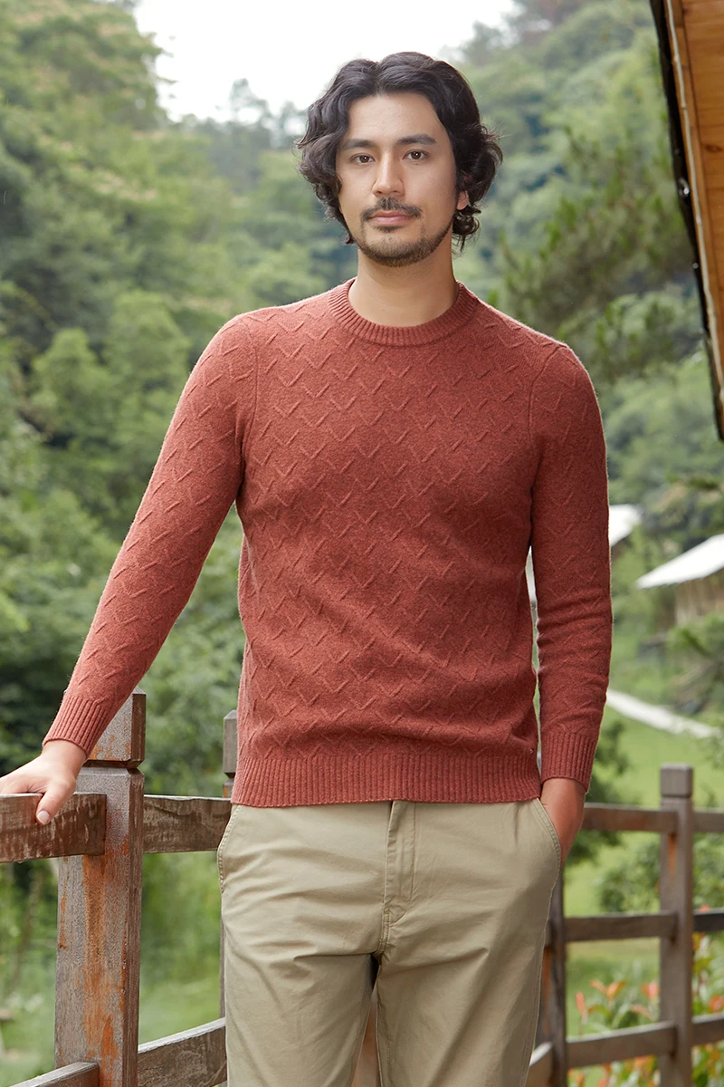 Zhili Men's Knit Simple Patterns Wool Sweater with Mock Neck