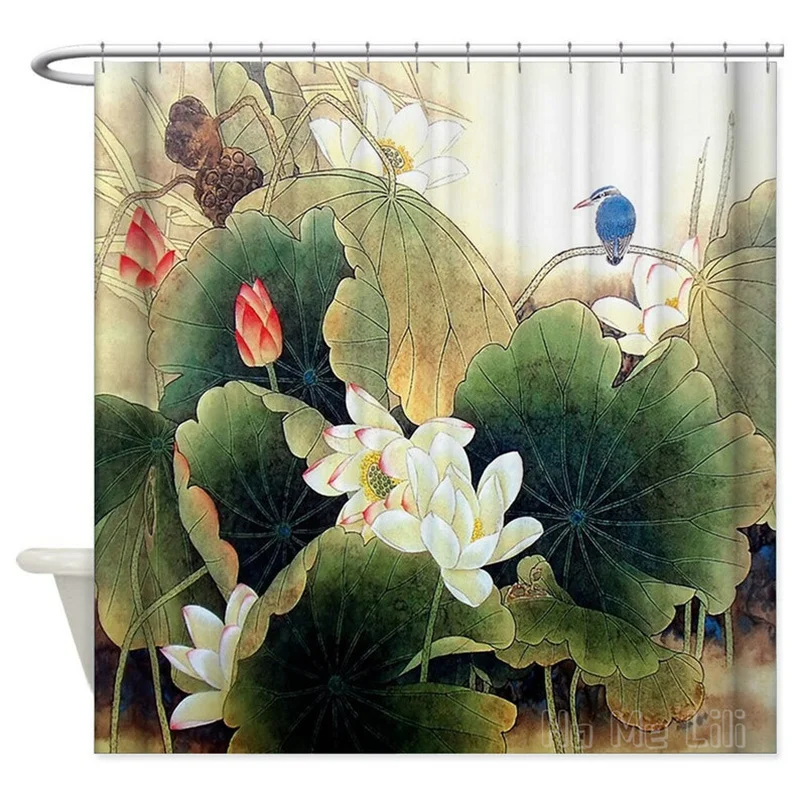 

Lotus Green Leaves Summer Pond Fresh By Ho Me Lili Shower Curtain Bathroom Decor Japanese Waterproof