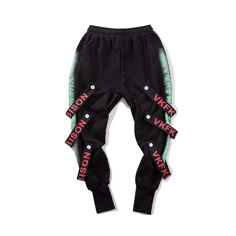 

Multi Buckle Ribbon Pockets Sweatpants Elastic Waist Hip Hop Streetwear 2019 New Harajuku Harem Pants Cargo Joggers Men Pants