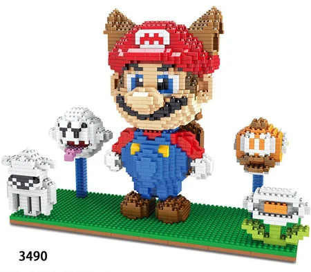 ZMS игра супер Marioe Luigie Yoshie Bowsee огненный Кот Marioe DIY мини-здание микро алмазные блоки Кирпич детская игрушка Цветок Монета коробка - Цвет: 3490 NO BOX