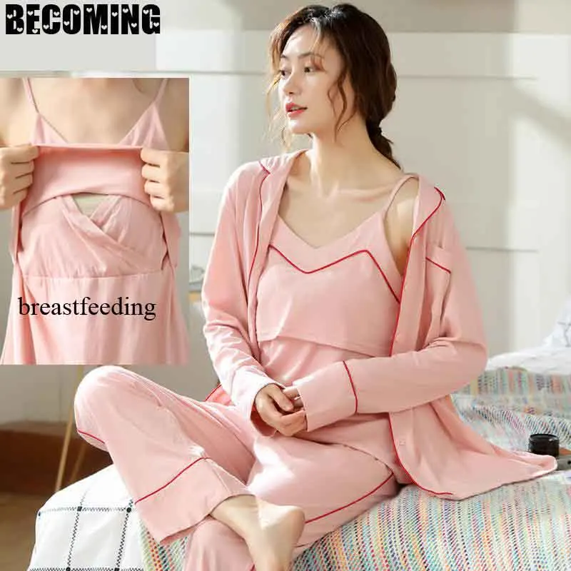 Хлопковая пижама для беременных женская одежда кормления ночное белье сна