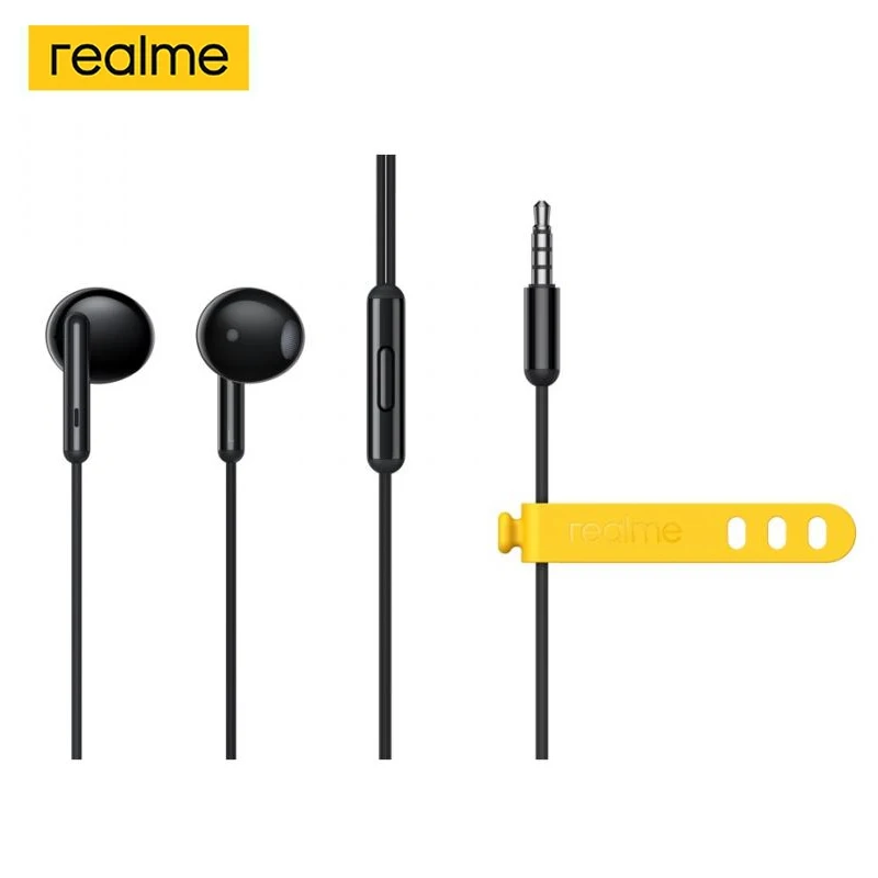 Realme Buds Classic 3.5mm Wired Earphone 14.2mm Large Driver Built-in Microphone Music Call Control Half In-Ear Wired Earphone