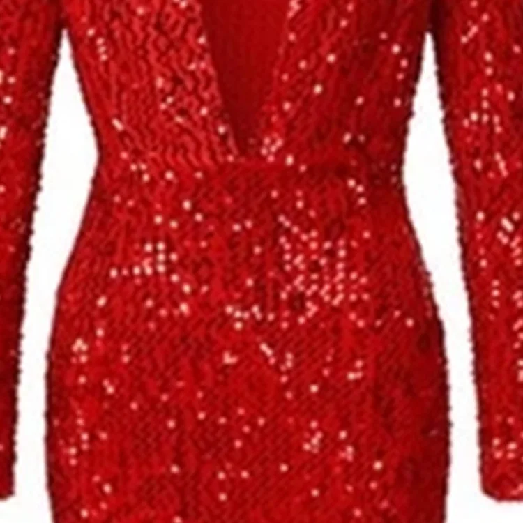 

Sexy Slim Fit Skinny Deep V Ruffled Fishtail Sequined Red Long Dress Formal Ladies Dress