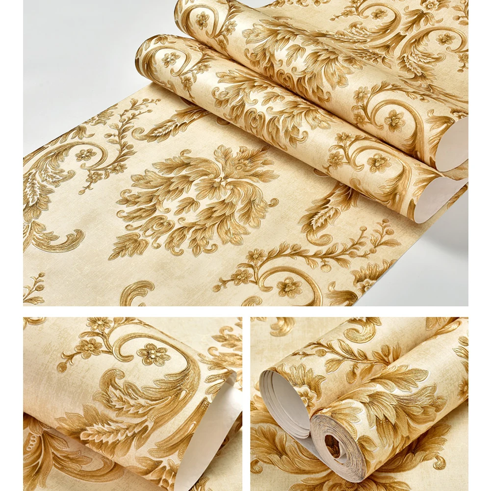 Золотые Самоклеящиеся 3d обои с Дамасским узором простые европейские и