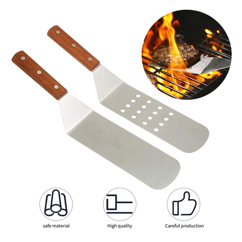 TEENRA Stainless Steel Barbecue Fried Steak Shovel Scraper Pizza Spatula Egg Slotted Plastic Handle22 |