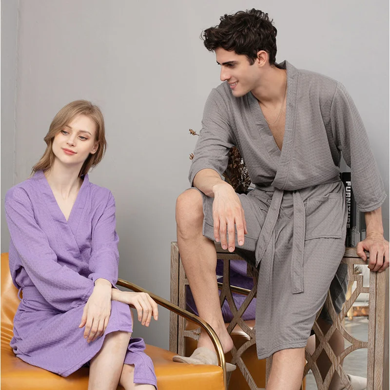 

Женский/мужской Пижамный халат мягкое вафельное, домашняя одежда с длинным рукавом, домашний халат для влюбленных, банный халат для ванной и душа, длинный халат, халат для отеля