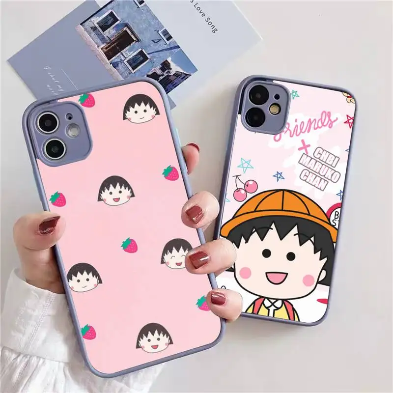

Cartoon Chibi Maruko Chan Phone Case For iphone 13 12 11 xr xs x 7 8 pro max Light gray Soft TPU Silicone Clear Case Cover