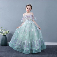 green lace girl princess dress for weddings party embroidery tulle birthday flower girl clothes holy communion pageant costume