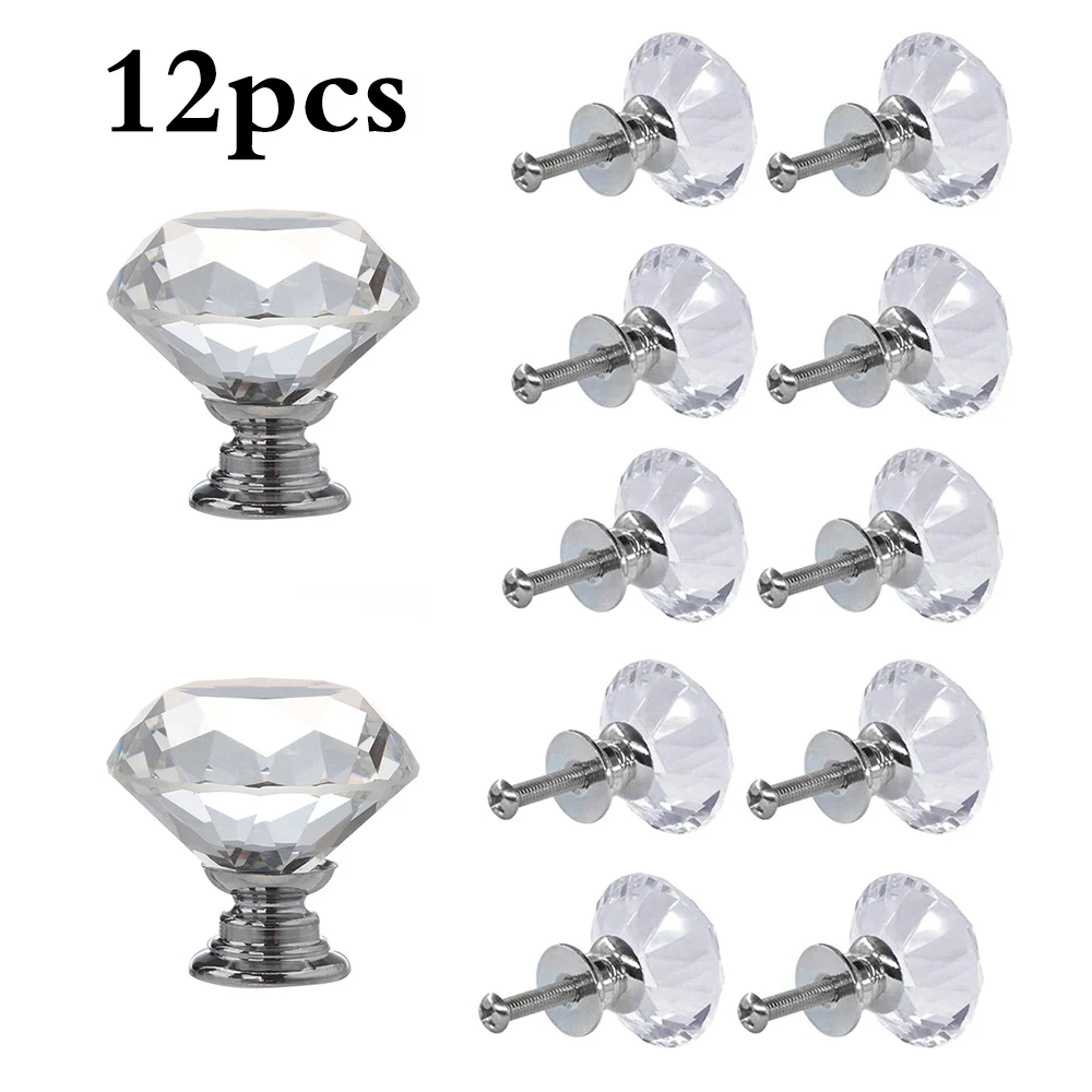 12 шт. прозрачная ручка из хрустального стекла в форме алмаза Вращающаяся для