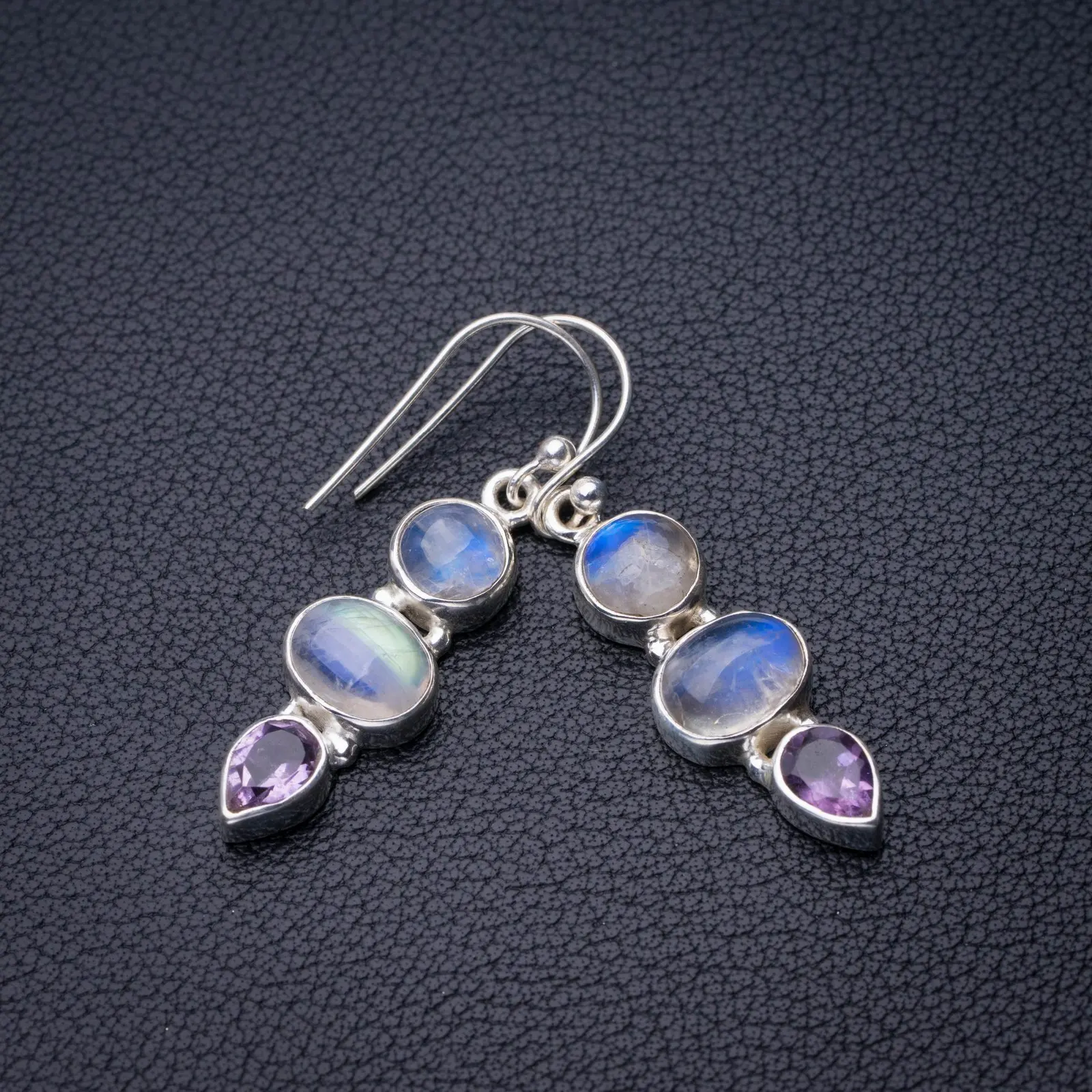 

Серьги из серебра 925 пробы с лунным камнем и аметистом, 1,5 дюйма