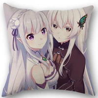 square pillowcase japanese anime relife in a different world from zero cotton linen pillow cover zippered 45x45cm one sides