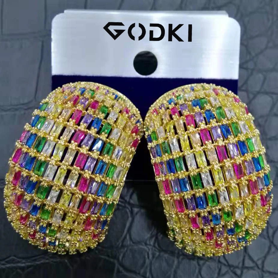 GODKI модные шикарные широкие массивные серьги гвоздики для женщин свадебные с