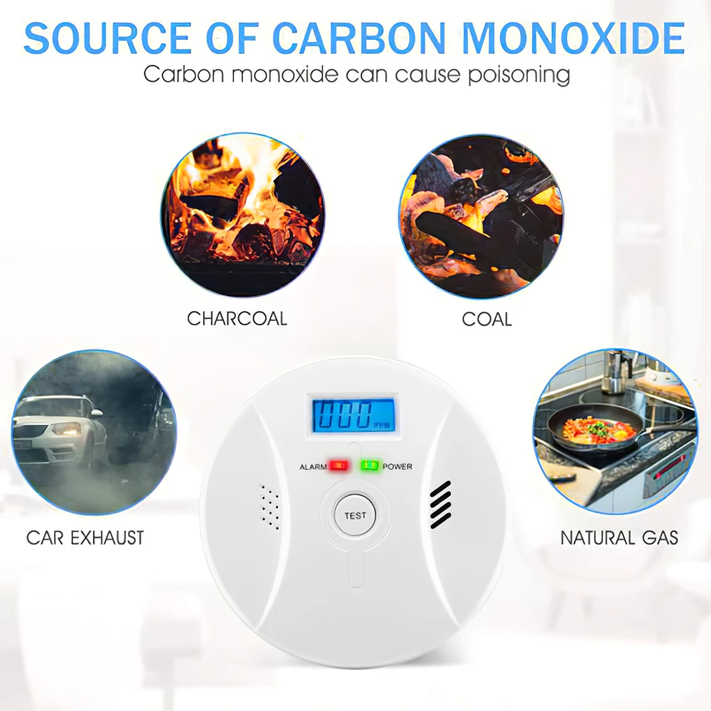 

CO Alarm Detector Smoke Carbon Monoxide Alarm With LCD Display Work Alone Voice Notification For Home Fire Gas Leaks Detector