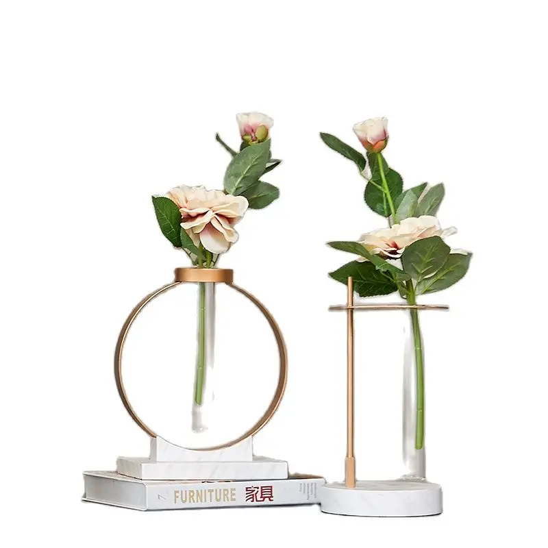 

Modern Art Metal Vase Decoration Household Luxury Marble Test Tube Large Vase Living Room Decoration Home Accessories