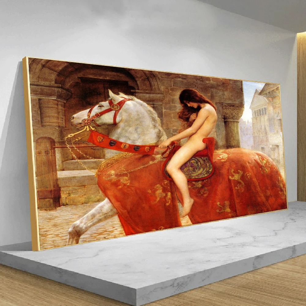 

Famous Painting Lady Godiva By John Collier Nude Woman Canvas Painting Posters and Prints Wall Pop Art Picture Cuadros for Home