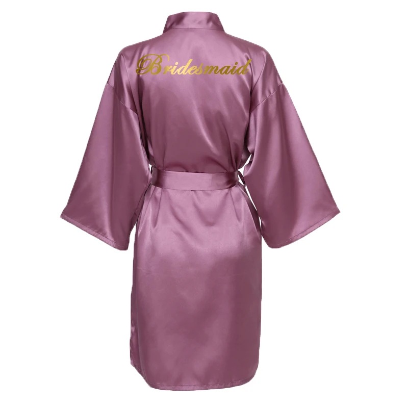 

Satin Silk Robe Bride Bridesmaid Robes Wedding Robe Dressing Women Robes Bridal Robe Bride Team Gold Print Bathrobe Mauve