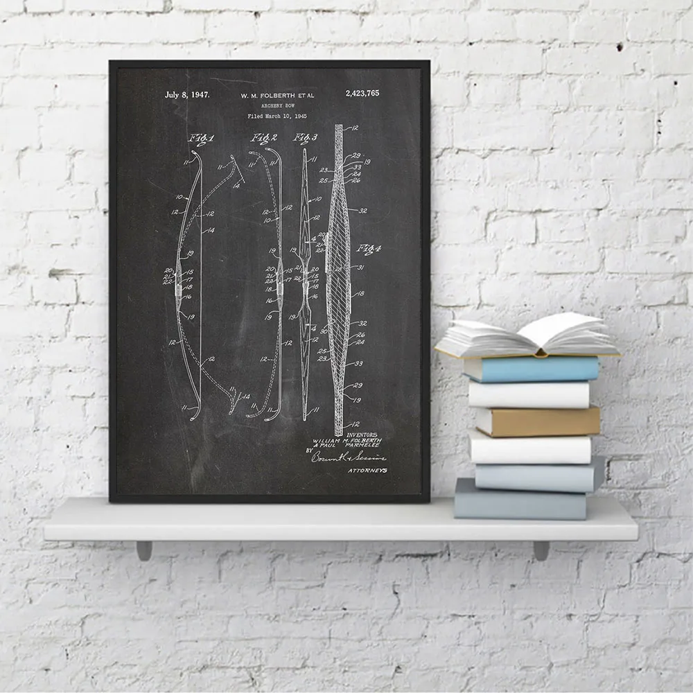 Абстрактная Картина на холсте лук патент схема ВИНТАЖНЫЙ ПЛАКАТ Арчер Охота