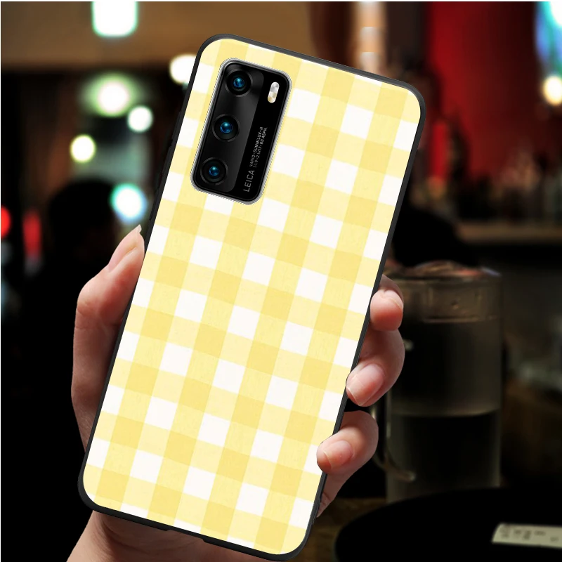 black white yellow grid soft Phone Case for huawei P40 P30 P20 P10 Pro lite P9 Lite nova 4E 6SE Psmart 2019 Y6 9 Prime | Мобильные
