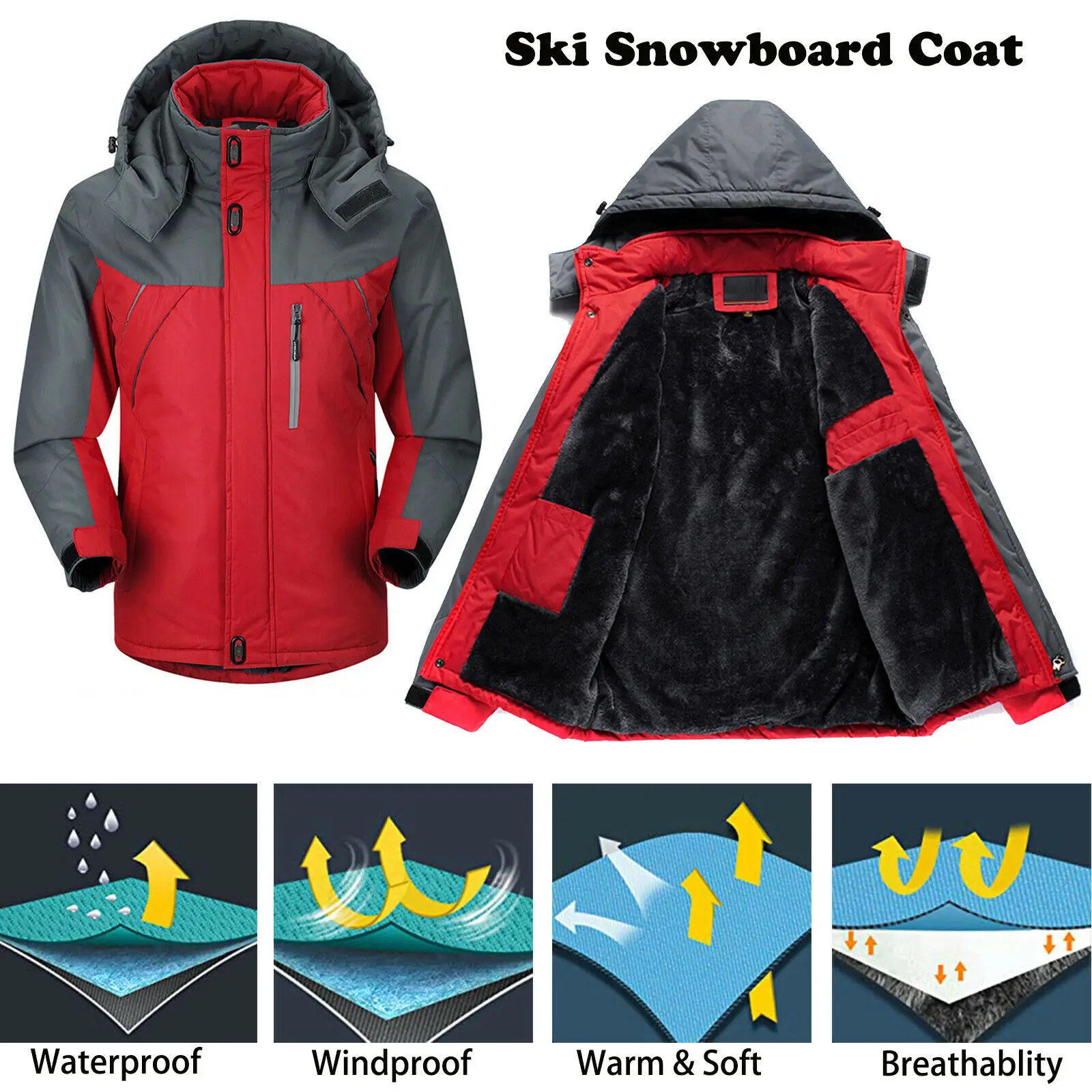 Для мужчин и женщин водонепроницаемый лыжный костюм куртка с флисовой