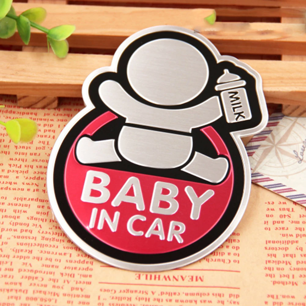 

Car Styling Sticker Cute BABY IN CAR Pattern Aluminum Alloy Car Safety Warning Stickers Waterproof Window Sticker Auto