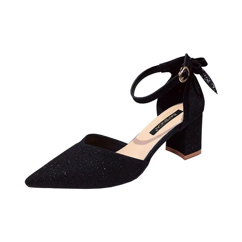 

Bow Shoes 3cm Heels Women Dress Pumps Sandals Ladies Square Toe Basketball Platform Sweet Pointed Wedge All-Match 2021 5cm Afric