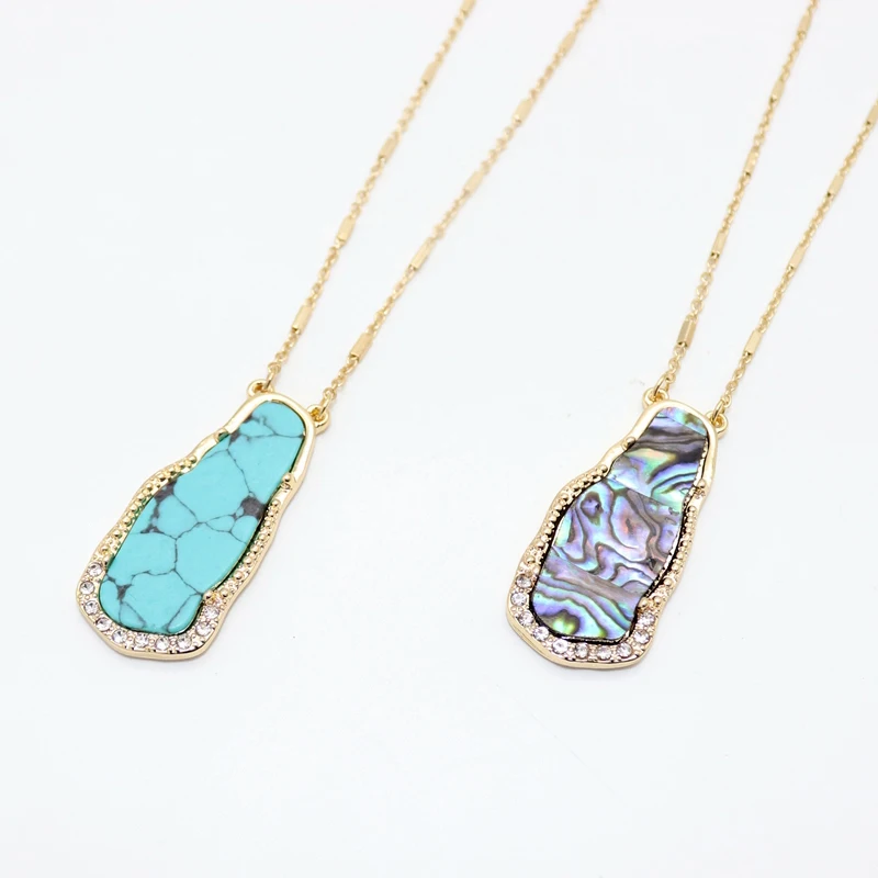 Ожерелье с подвеской в виде абалона из бирюзы неправильной инкрустацией сплава