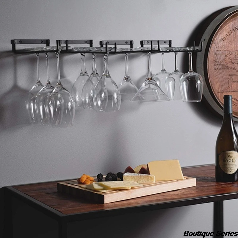 

30cm Practical Long Wine Glass Rack Practical Wall Mounted Wrought Iron Rack Black