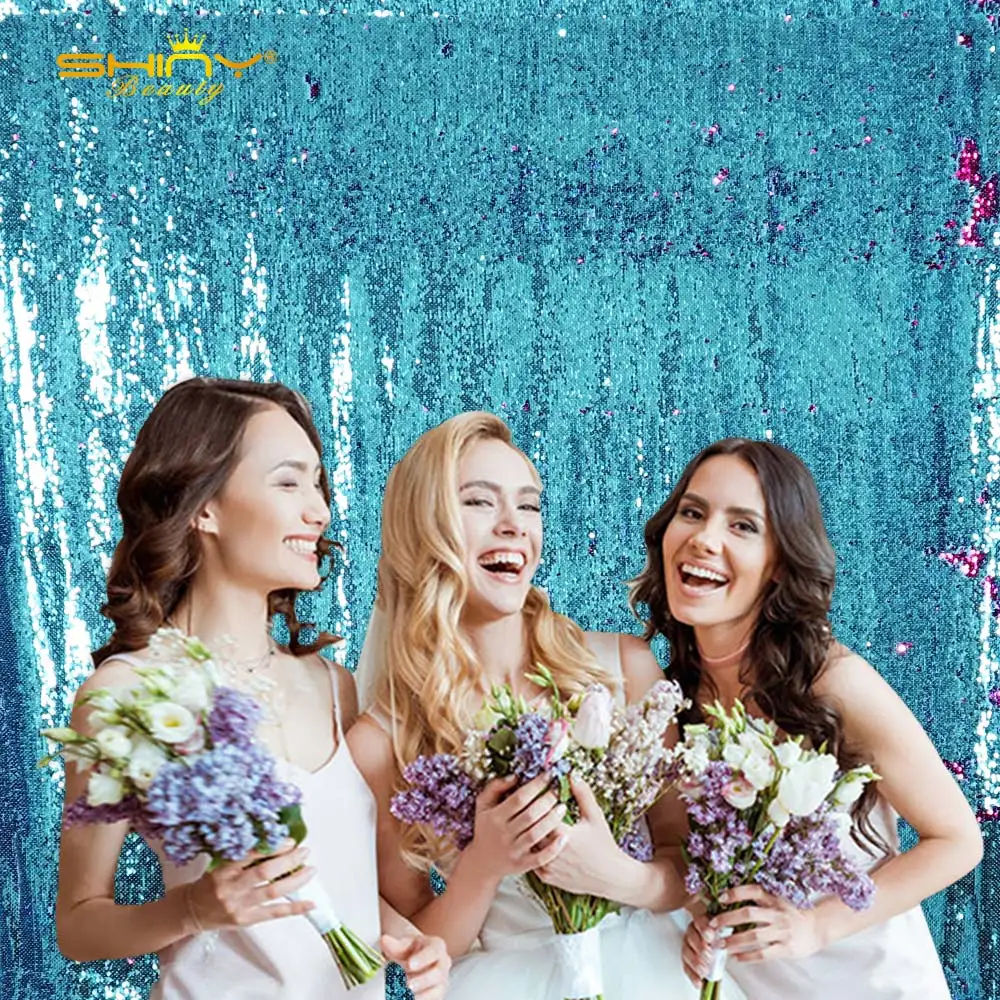 Фон с пайетками 4 фута x 8 футов Бирюзовый до фуксии фон занавеска двусторонний для