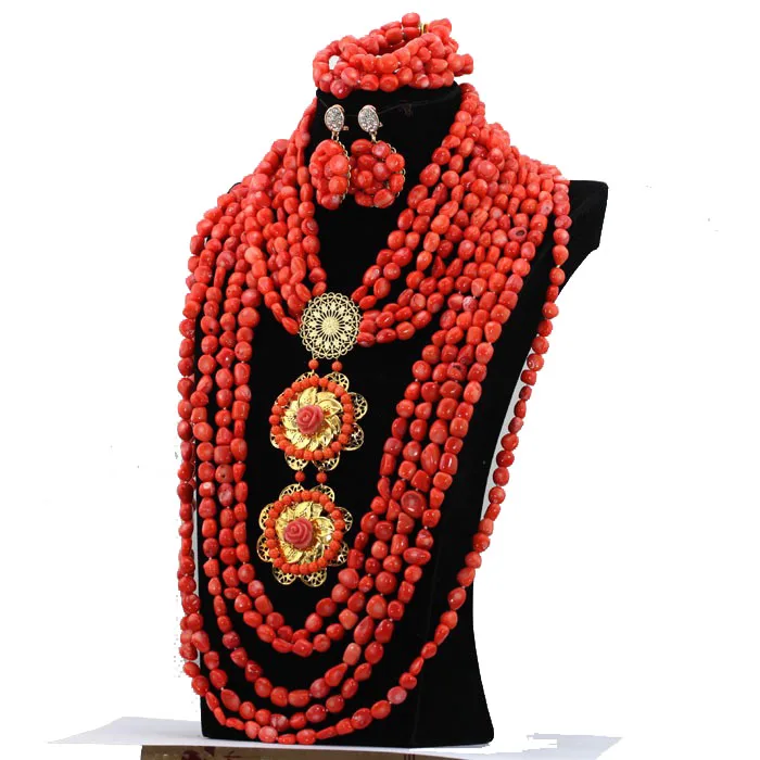 Роскошный нигерийский Свадебный набор ювелирных изделий из коралловых